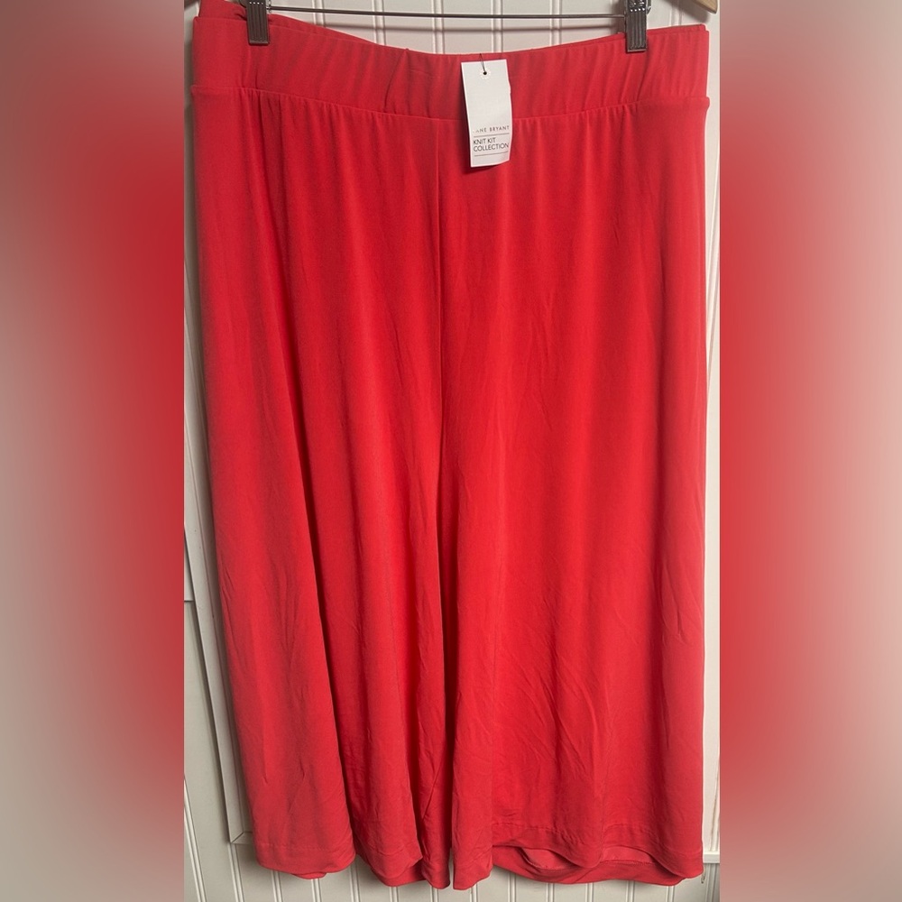 NWT Lane Bryant Knit Wide Leg Capri Pants Plus Sz 38/40 Mid Rise Coral Orange
